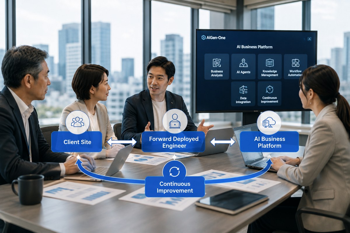 Illustration of FDE and customers improving operations through AiGen-One