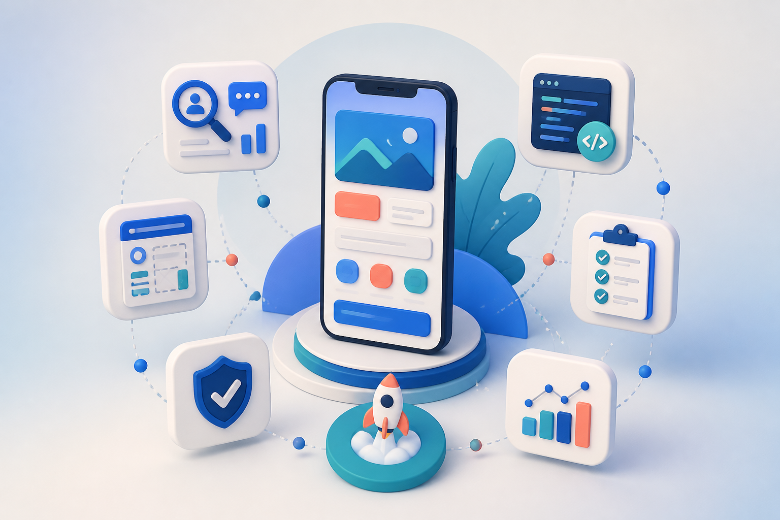 Mobile app product decisions across research, design, development, security, testing, and analytics